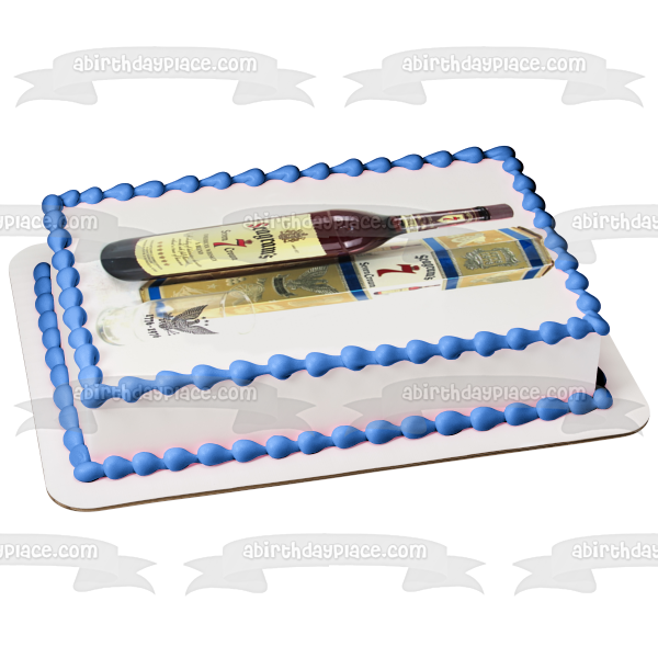 Seagram's 7 Whiskey Bottle, Box and Glass Edible Cake Topper Image ABPID56181