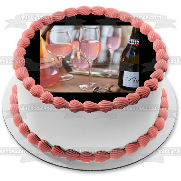 Pink Champagne Bottle and Glasses Edible Cake Topper Image ABPID56102