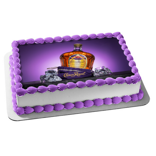 Crown Royal Bottle and Bag with a Purple Background Edible Cake Topper Image ABPID56188