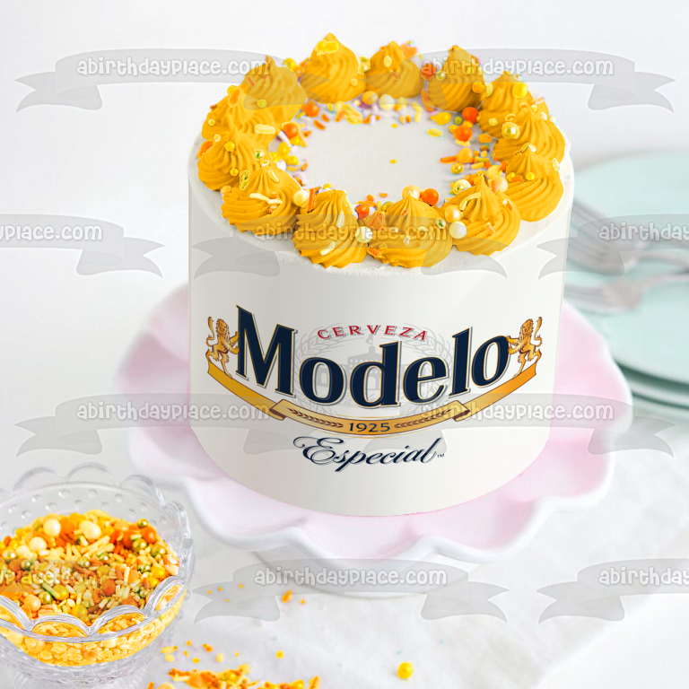 Adorno comestible para tarta con logotipo de cerveza mexicana Modelo, imagen ABPID56192 