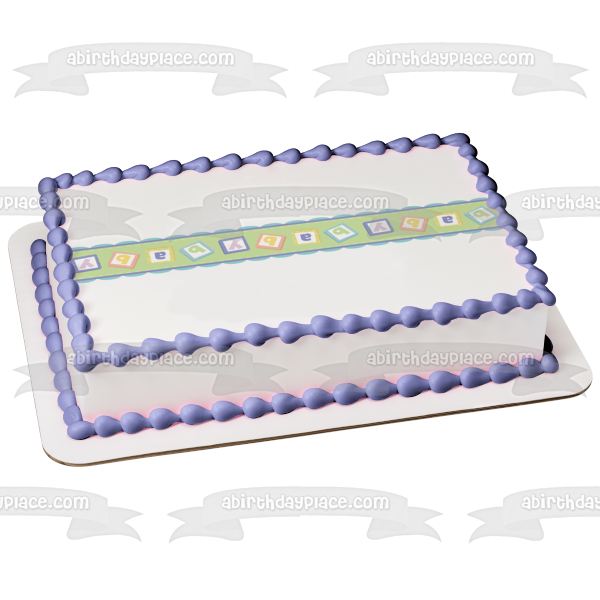 Imagen de adorno comestible para pastel con fondo verde de bloques de bebé para baby shower ABPID13335 