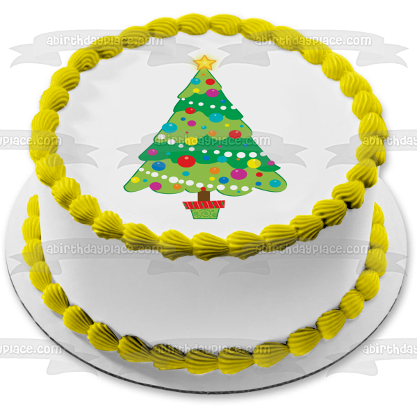 Merry Christmas Christmas Tree Decorations Star Edible Cake Topper Image ABPID13222