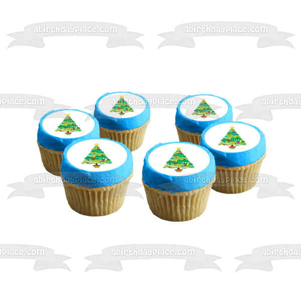 Merry Christmas Christmas Tree Decorations Star Edible Cake Topper Image ABPID13222