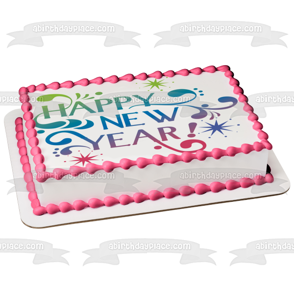 Happy New Year Stars Edible Cake Topper Image ABPID13350