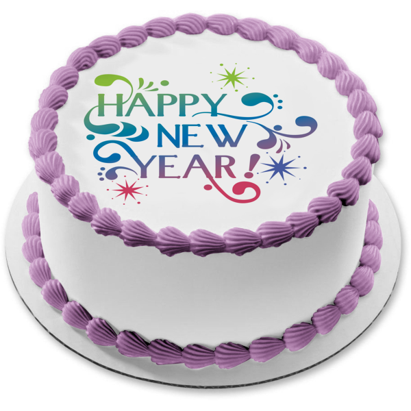 Happy New Year! Gold Glitter Edible Cake Topper Image ABPID53157 – A  Birthday Place