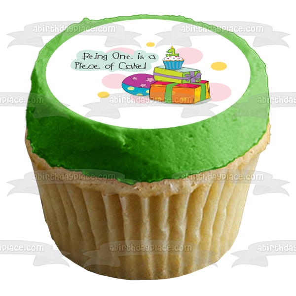 Feliz primer cumpleaños Ser uno es un pedazo de pastel presenta bola cupcake número 1 vela adorno comestible para pastel imagen ABPID13354 