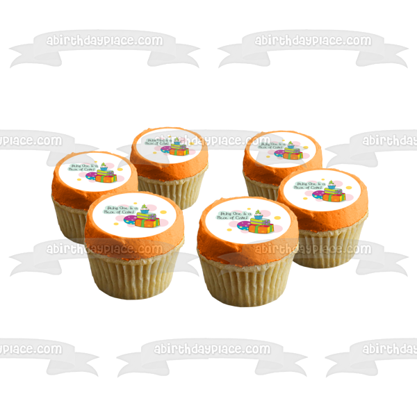 Feliz primer cumpleaños Ser uno es un pedazo de pastel presenta bola cupcake número 1 vela adorno comestible para pastel imagen ABPID13354 