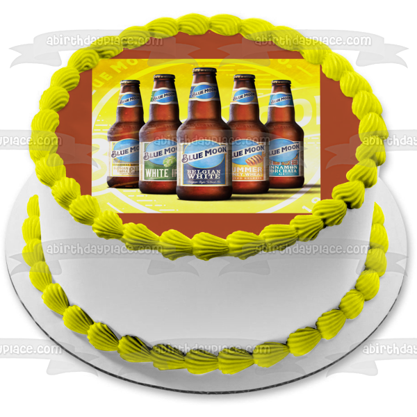 Blue Moon Assorted Beer Bottles Belgian White Edible Cake Topper Image ABPID56199