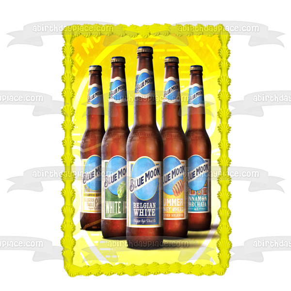 Blue Moon Assorted Beer Bottles Belgian White Edible Cake Topper Image ABPID56199