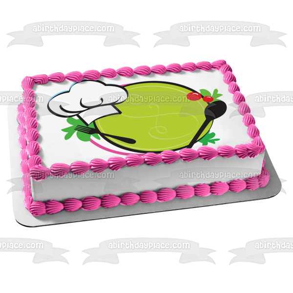 Imagen de adorno comestible para pastel de chef culinario, plato, tenedor, cuchara, sombrero de chef, ABPID13357 