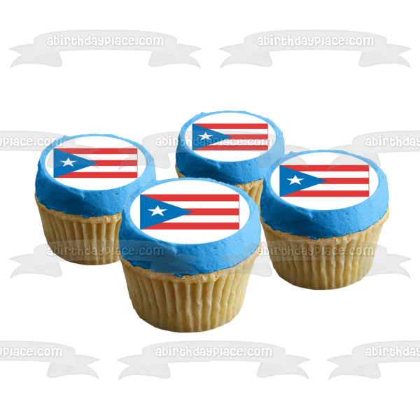 The Flag of Puerto Rico Red White Blue Star Edible Cake Topper Image ABPID13358