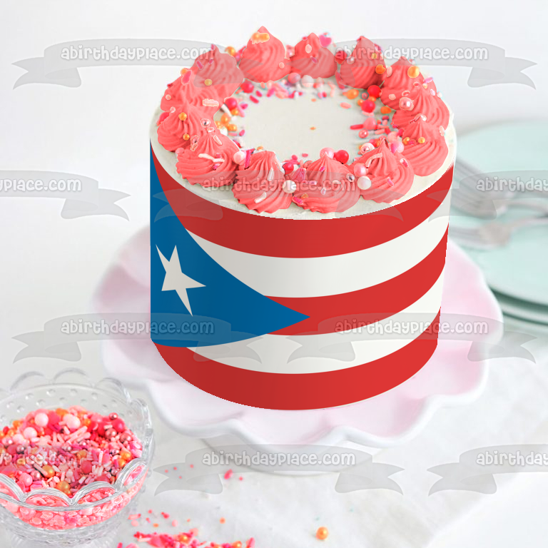 The Flag of Puerto Rico Red White Blue Star Edible Cake Topper Image ABPID13358