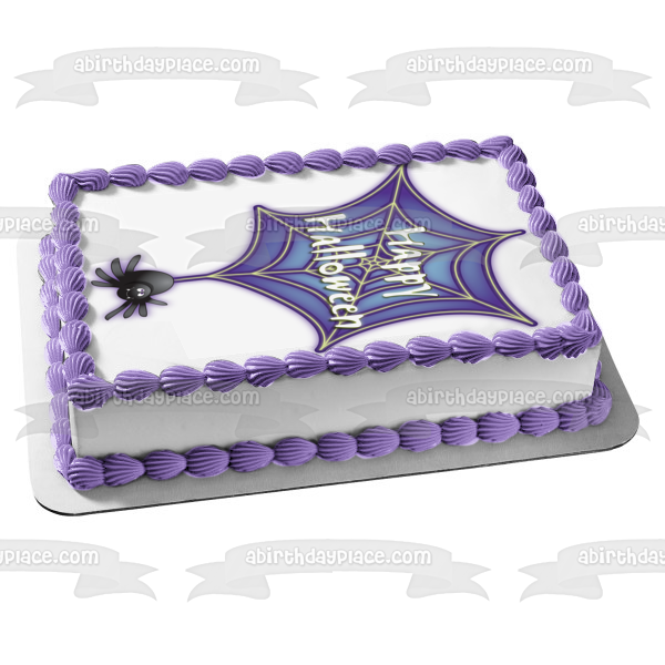 Happy Halloween Spider Web Edible Cake Topper Image ABPID13360