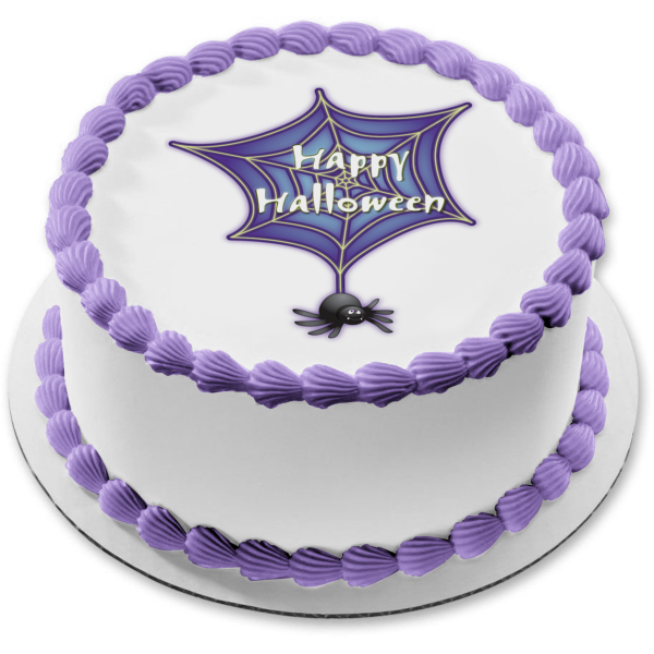 Happy Halloween Spider Web Edible Cake Topper Image ABPID13360