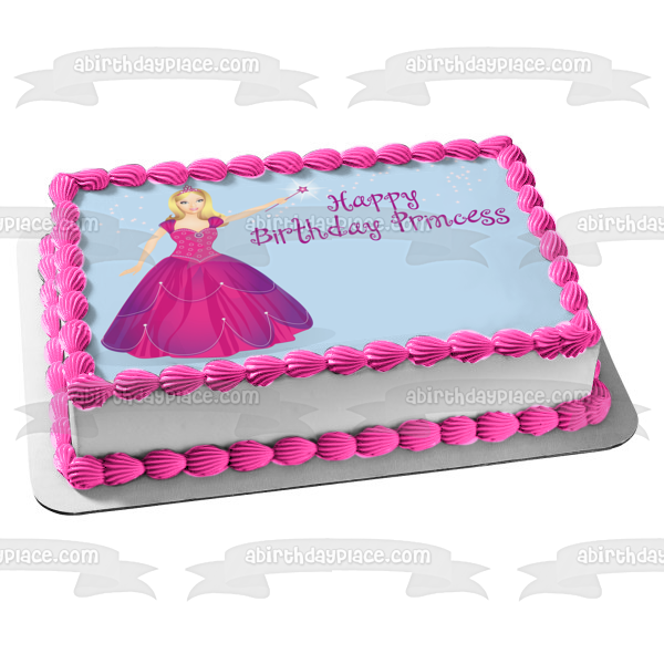 Feliz cumpleaños princesa muñeca vestido de fiesta comestible decoración para tarta imagen ABPID13240 