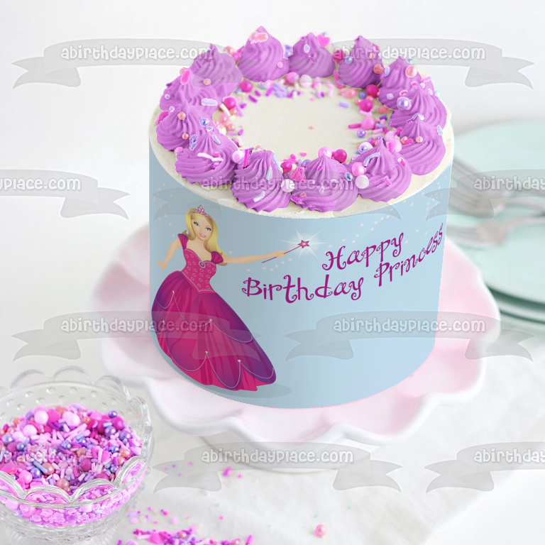 Feliz cumpleaños princesa muñeca vestido de fiesta comestible decoración para tarta imagen ABPID13240 