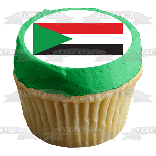 Decoración comestible para tarta con bandera de Sudán, verde, rojo, blanco y negro, imagen ABPID13241 