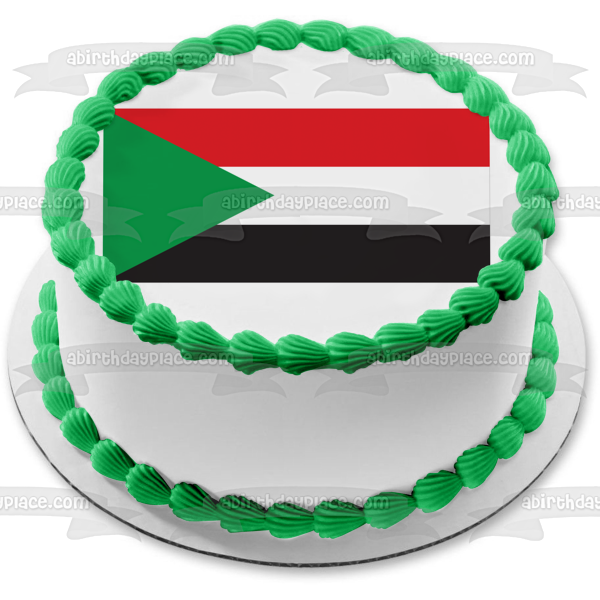 Decoración comestible para tarta con bandera de Sudán, verde, rojo, blanco y negro, imagen ABPID13241 