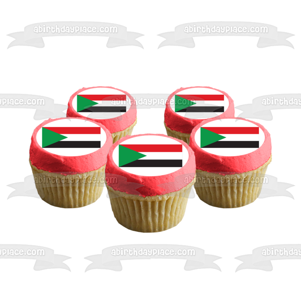 Decoración comestible para tarta con bandera de Sudán, verde, rojo, blanco y negro, imagen ABPID13241 