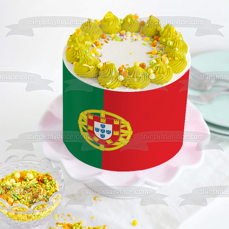 Portugal Flag Vector Green Red Background Portuguese Coat of Arms Edible Cake Topper Image ABPID13253