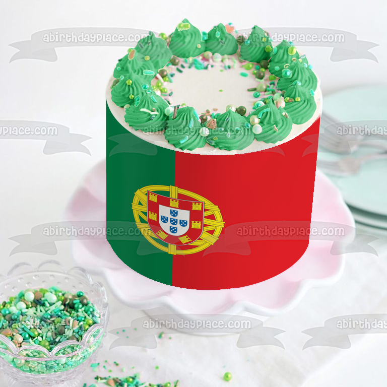 Portugal Flag Vector Green Red Background Portuguese Coat of Arms Edible Cake Topper Image ABPID13253