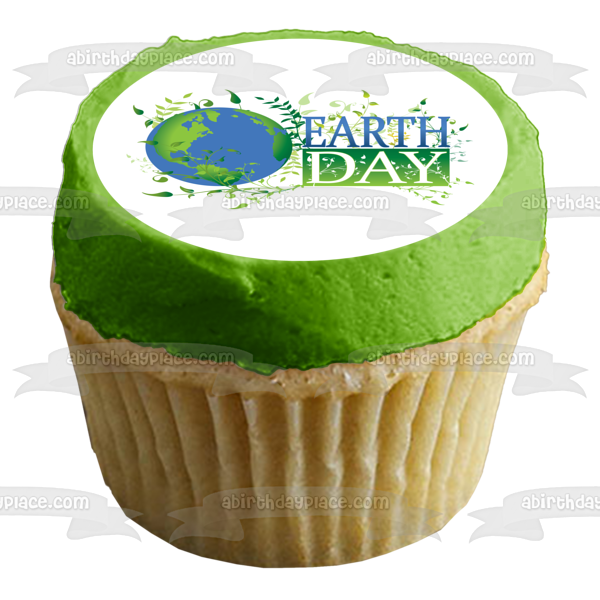 Earth Day Globe Green Leaves Edible Cake Topper Image ABPID13258