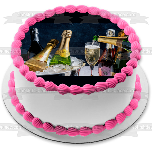 Assorted Champagne Bottles In Ice Edible Cake Topper Image ABPID56213