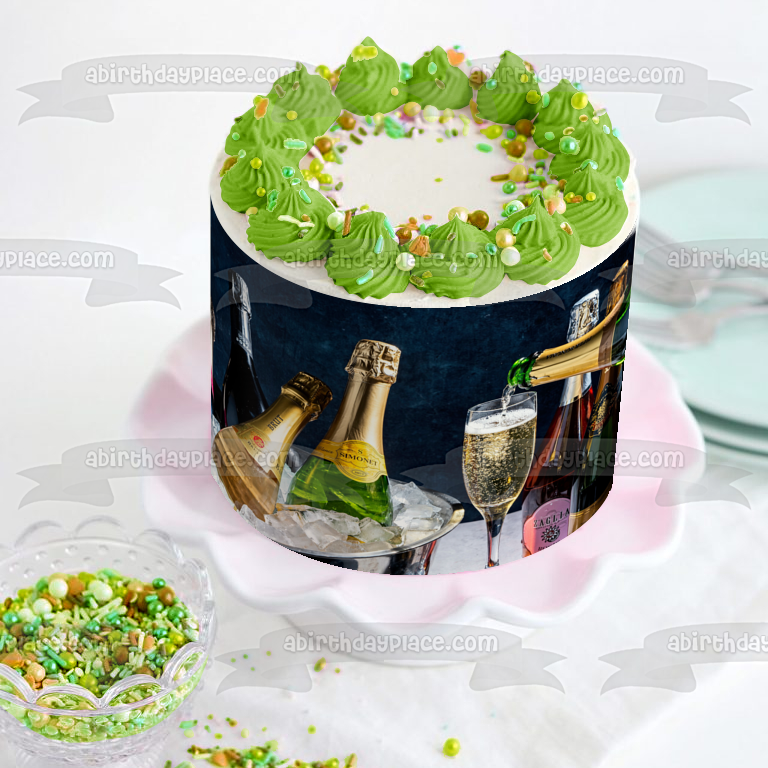 Assorted Champagne Bottles In Ice Edible Cake Topper Image ABPID56213