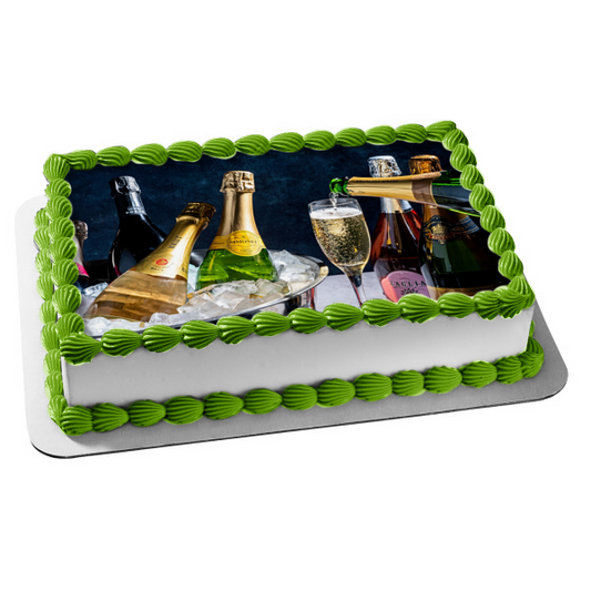 Assorted Champagne Bottles In Ice Edible Cake Topper Image ABPID56213