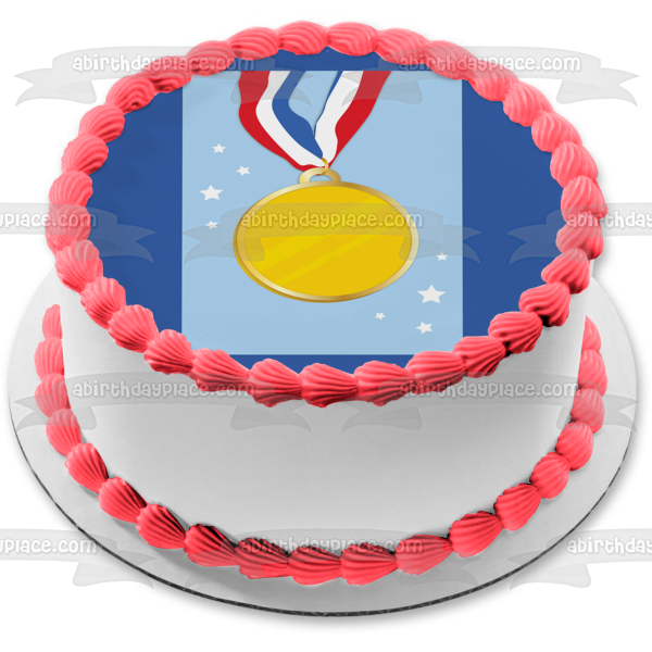 Imagen comestible para decoración de tarta con fondo azul y estrellas de medalla de oro ABPID13385 