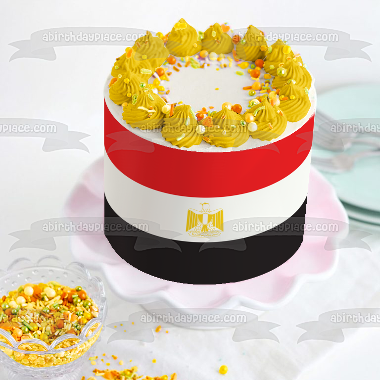 Flag of Egypt Red White Black Horizontal Stripes Egyptian Eagle of Saladin Edible Cake Topper Image ABPID13274