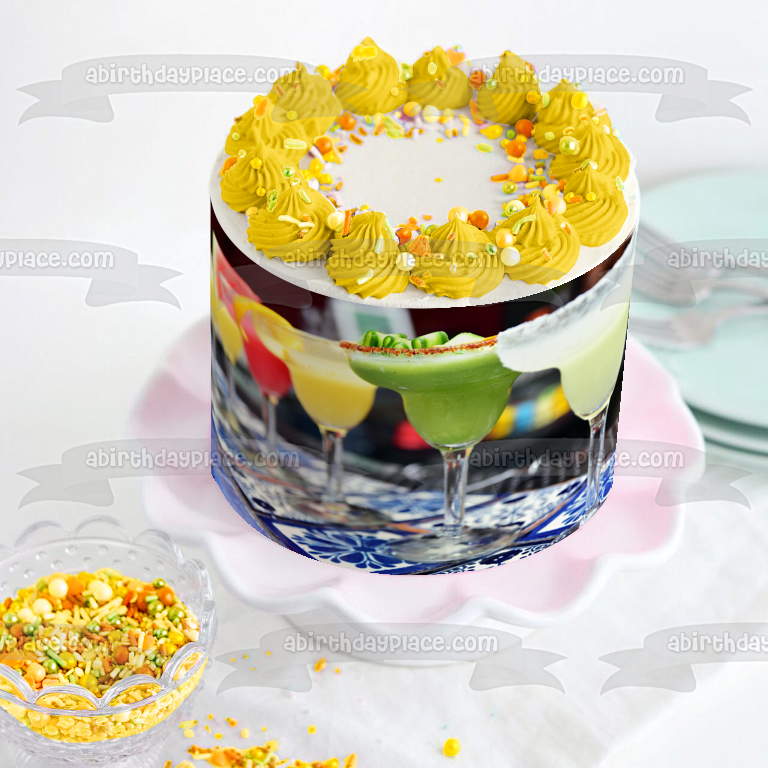 Assorted Margaritas with Lemon and Lime Peels Edible Cake Topper Image ABPID56231