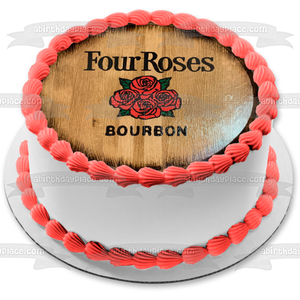 Adorno comestible para tarta con logotipo de Four Roses Bourbon en madera, imagen ABPID56239 