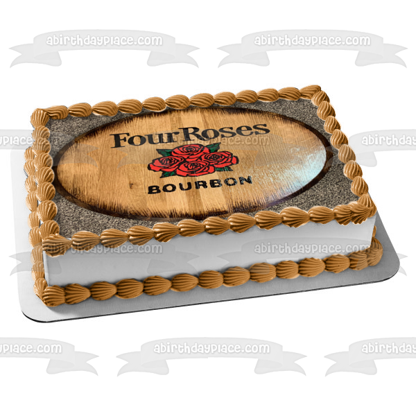 Adorno comestible para tarta con logotipo de Four Roses Bourbon en madera, imagen ABPID56239 