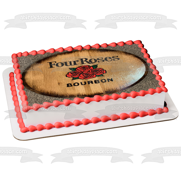 Adorno comestible para tarta con logotipo de Four Roses Bourbon en madera, imagen ABPID56239 