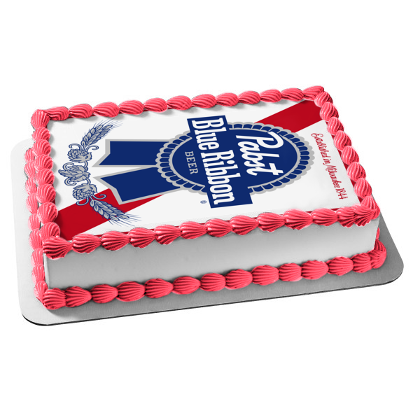 Pabst Blue Ribbon Beer Logo Edible Cake Topper Image ABPID56160