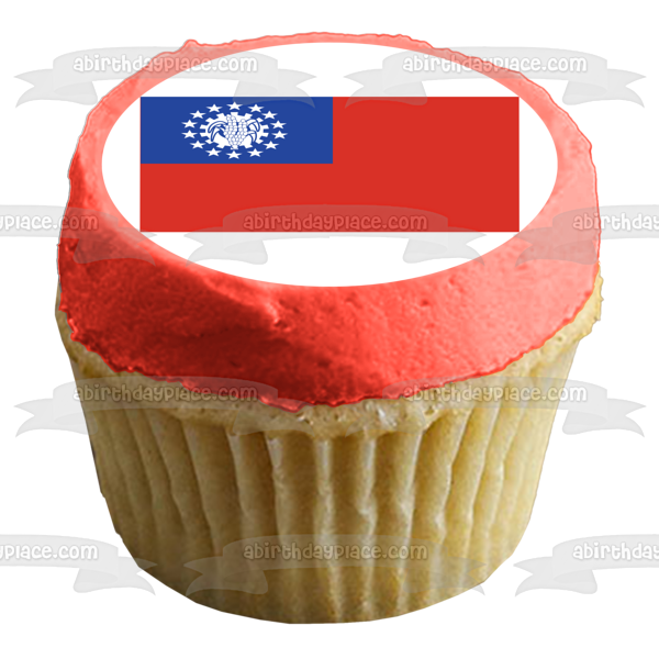 Flag of Myanmar Red White Blue Edible Cake Topper Image ABPID13279