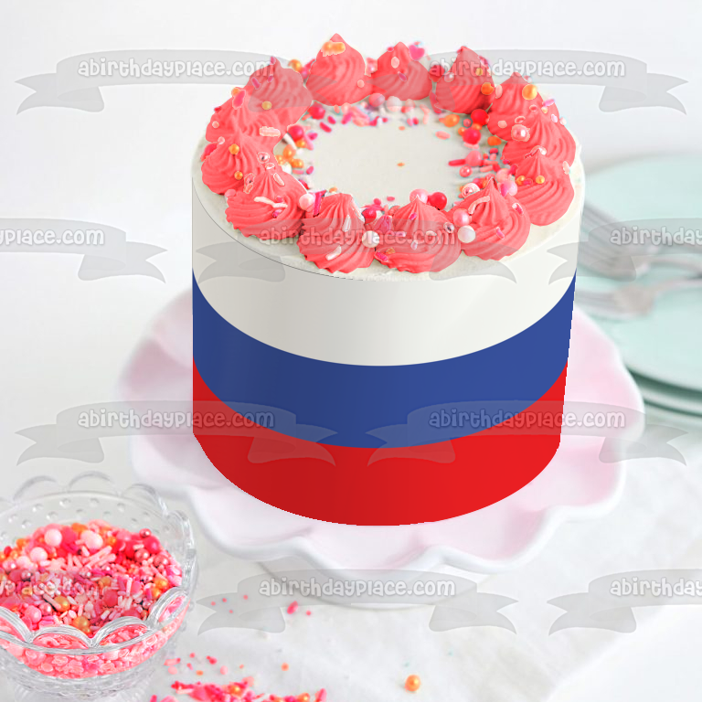 Imagen comestible para tarta con diseño de bandera del zarismo de Rusia, color blanco, azul, rojo, con rayas horizontales, ABPID13407 