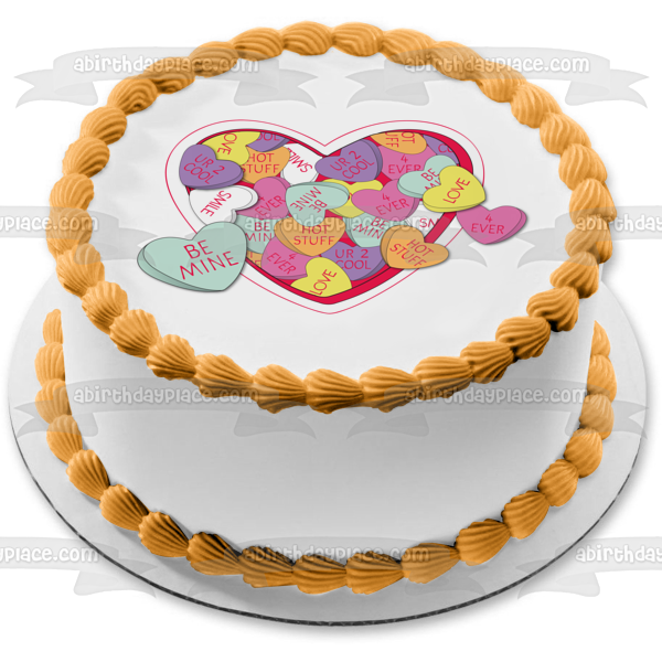 Feliz día de San Valentín Corazones de caramelo Be Mine Love Hot Stuff Edible Cake Topper Imagen ABPID13412 