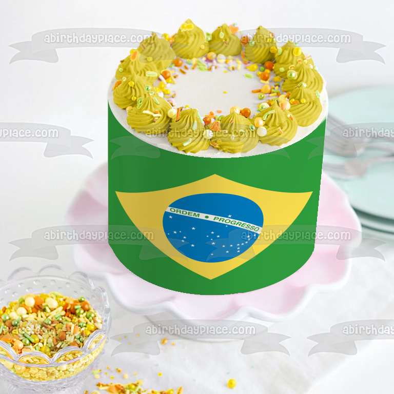Flag of Brazil Green Yellow Blue Ordem Progresso Edible Cake
