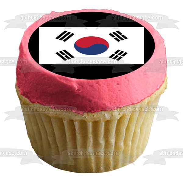 Flag of South Korea Taegukgi Red Blue Black Edible Cake Topper Image ABPID13608