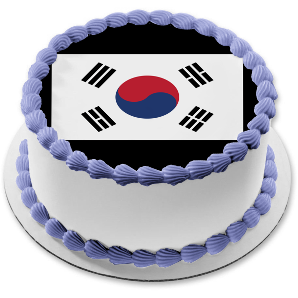 Flag of South Korea Taegukgi Red Blue Black Edible Cake Topper Image ABPID13608