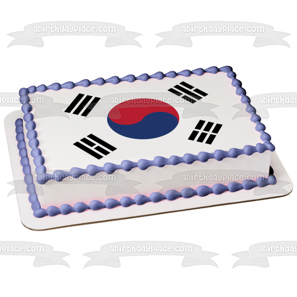 Flag of South Korea Taegukgi Red Blue Black Edible Cake Topper Image ABPID13608