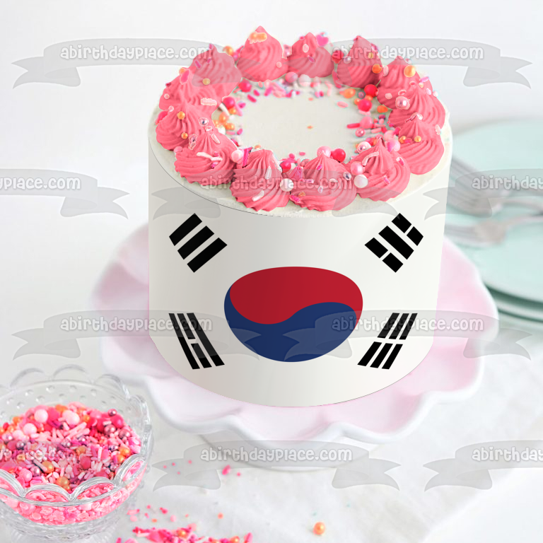 Flag of South Korea Taegukgi Red Blue Black Edible Cake Topper Image ABPID13608