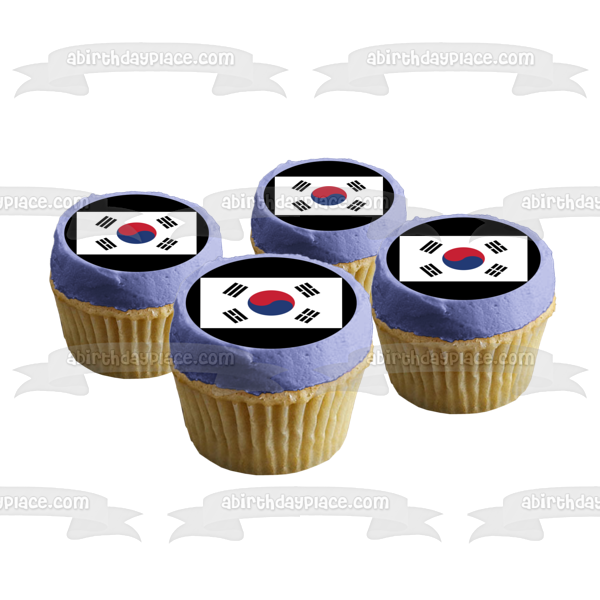 Flag of South Korea Taegukgi Red Blue Black Edible Cake Topper Image ABPID13608