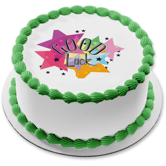 Good Luck Colorful Stars Edible Cake Topper Image ABPID13429