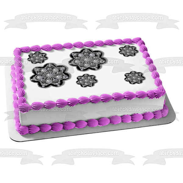 Grey Stars with Circles Pattern Assorted Sized Edible Cake Topper Image ABPID13433