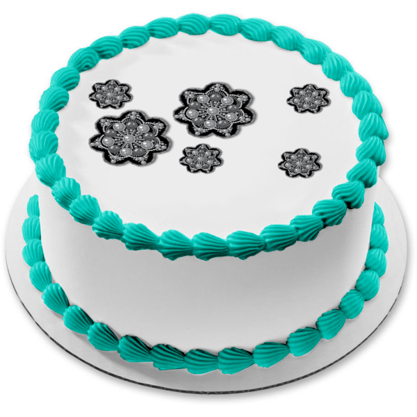 Grey Stars with Circles Pattern Assorted Sized Edible Cake Topper Image ABPID13433