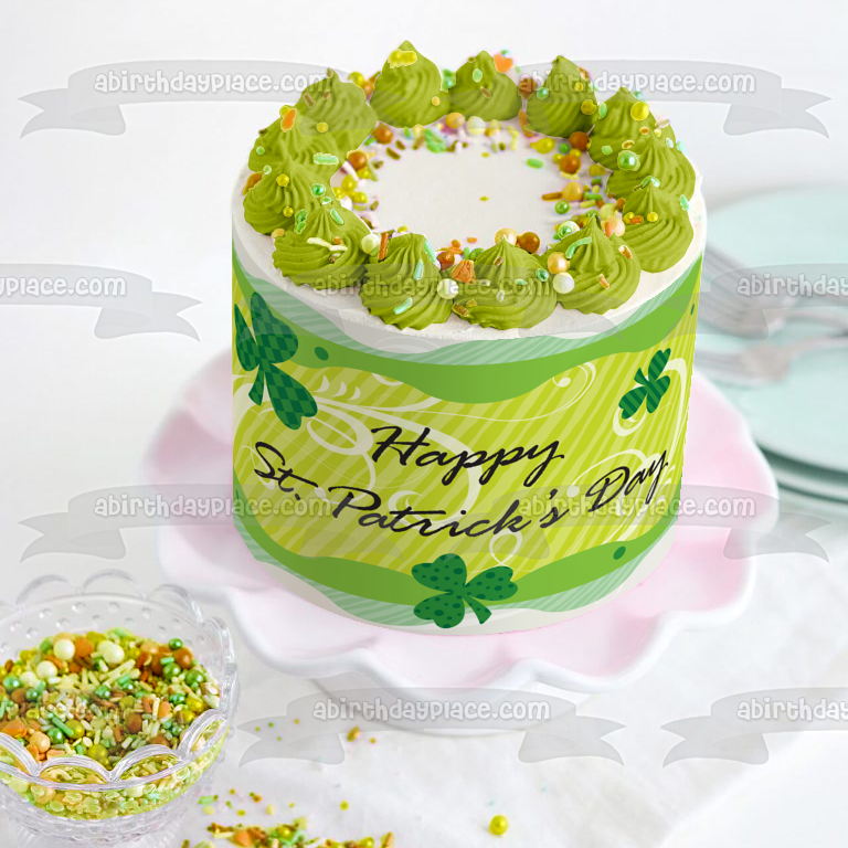 Decoración comestible para tarta con tréboles de 4 hojas del día de San Patricio, imagen ABPID13443 