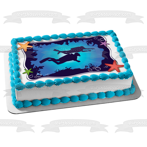 SCUBA Diving SCUBA Divers Star Fish Ocean Edible Cake Topper Image ABPID13444